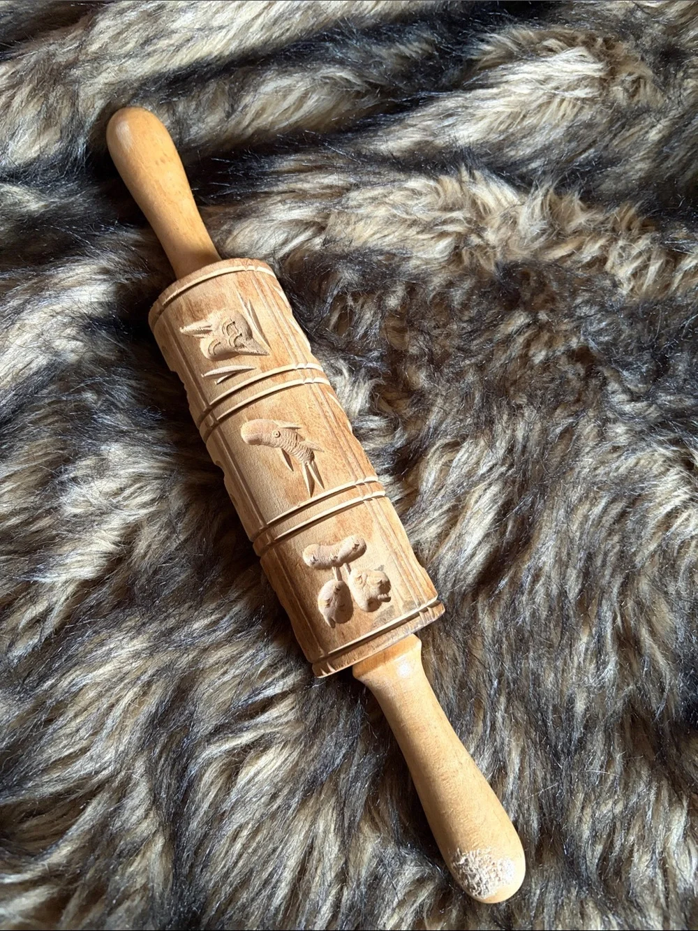 Vintage Springerle Wood Kitchen Cookie Press Rolling Pin - 12 Patterns